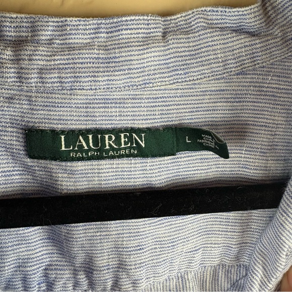 Lauren Ralph Lauren Blue Linen Embellished Crochet Lace Long Sleeve Blouse Large - Picture 9 of 10